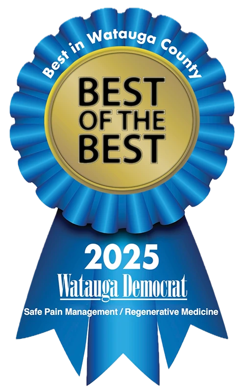 A ribbon announcing that this clinic was named Best in Watauga County in 2025